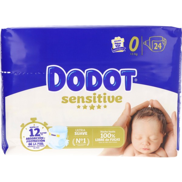 Dodot Sensitive Pañales Recién Nacido Talla 0 (0-3 kg) 24 Unidades